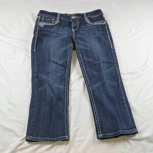 LA Idol USA Womens Capri Jeans Size 9 W31 – Rhinestone Rose Bling Pocket